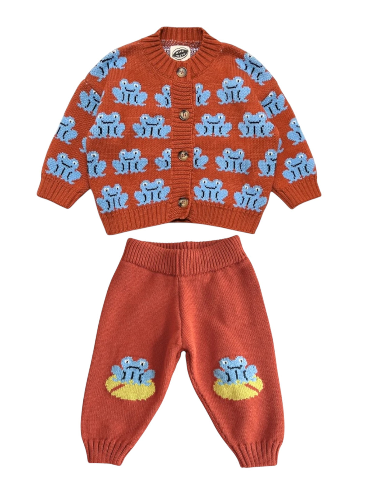 MILK TEETH Red Frogs Cotton Knit Baby Set