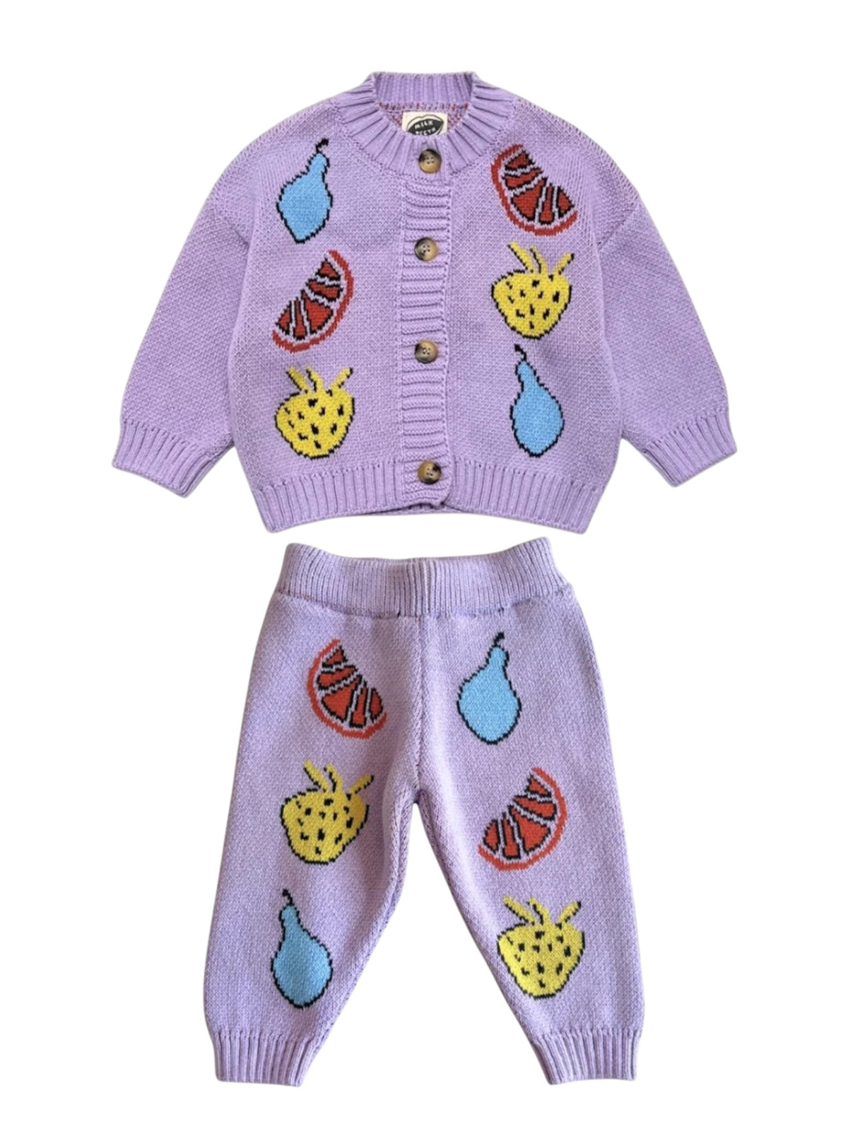 MILK TEETH Purple Fruit Cotton Knit Baby Set