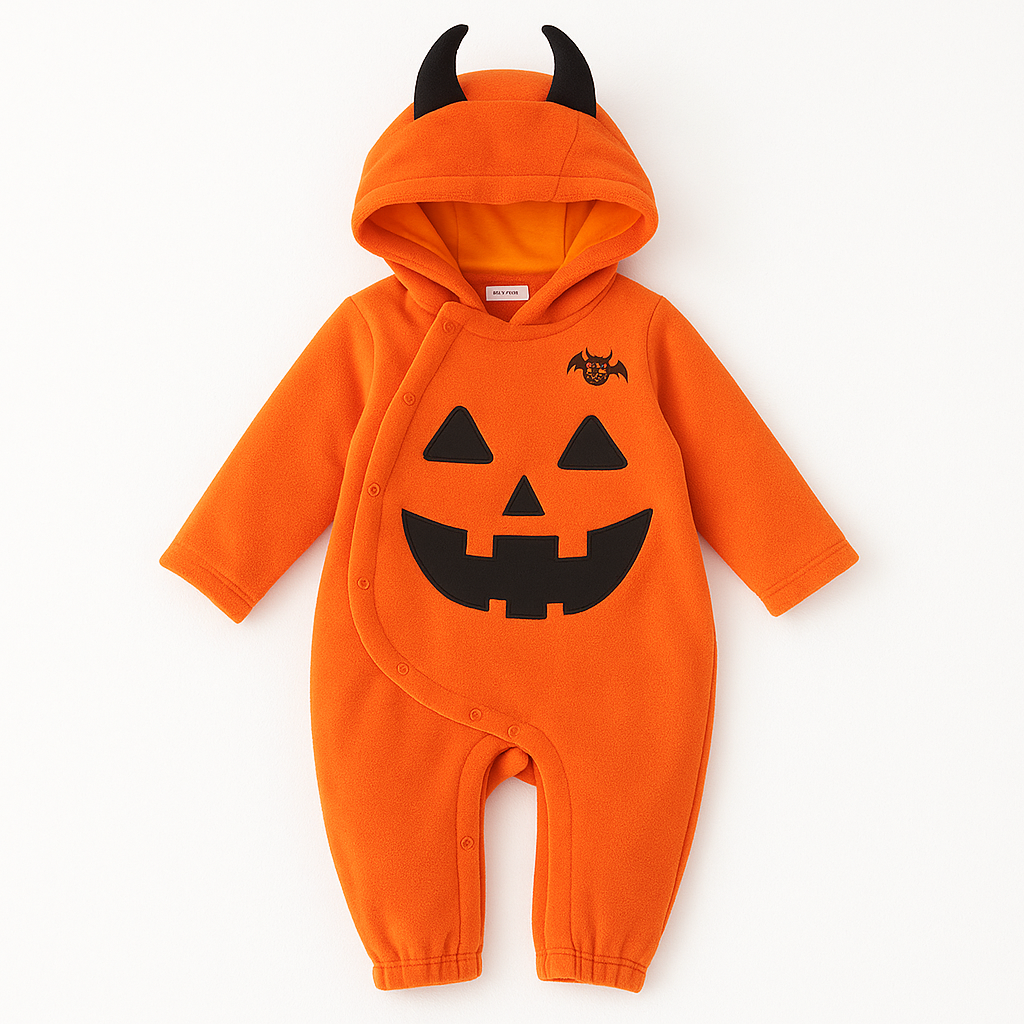 Orange Pumpkin Fleece Hooded Baby Costume Jumpsuit