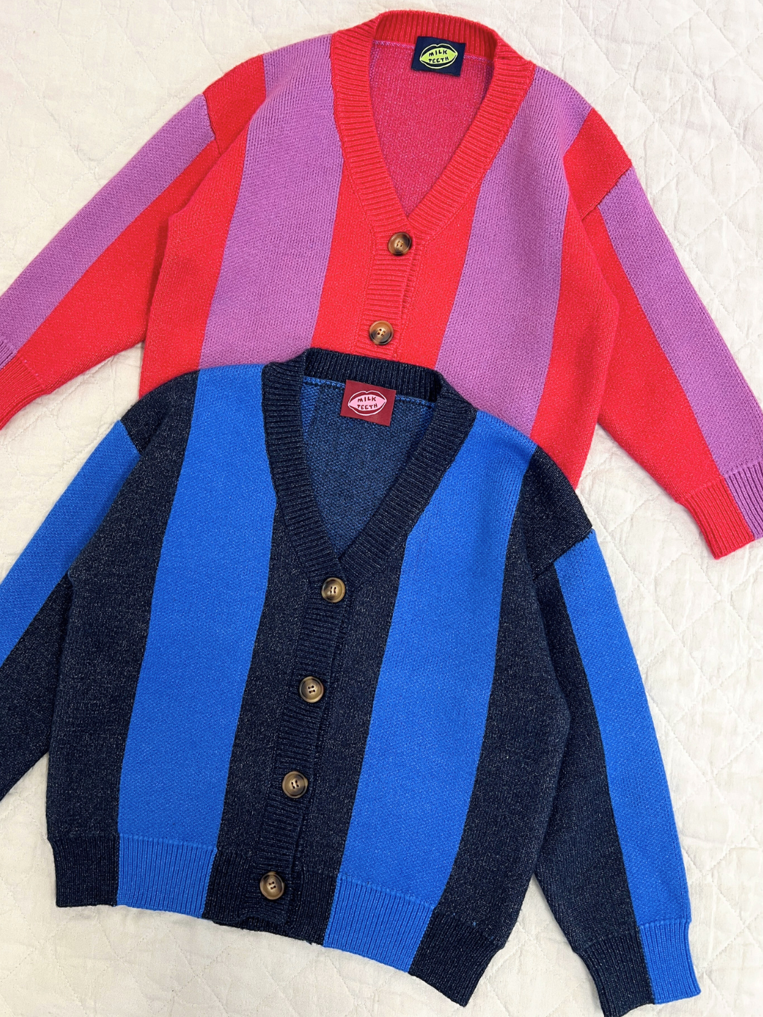 MILK TEETH Stripe Cardigan Red