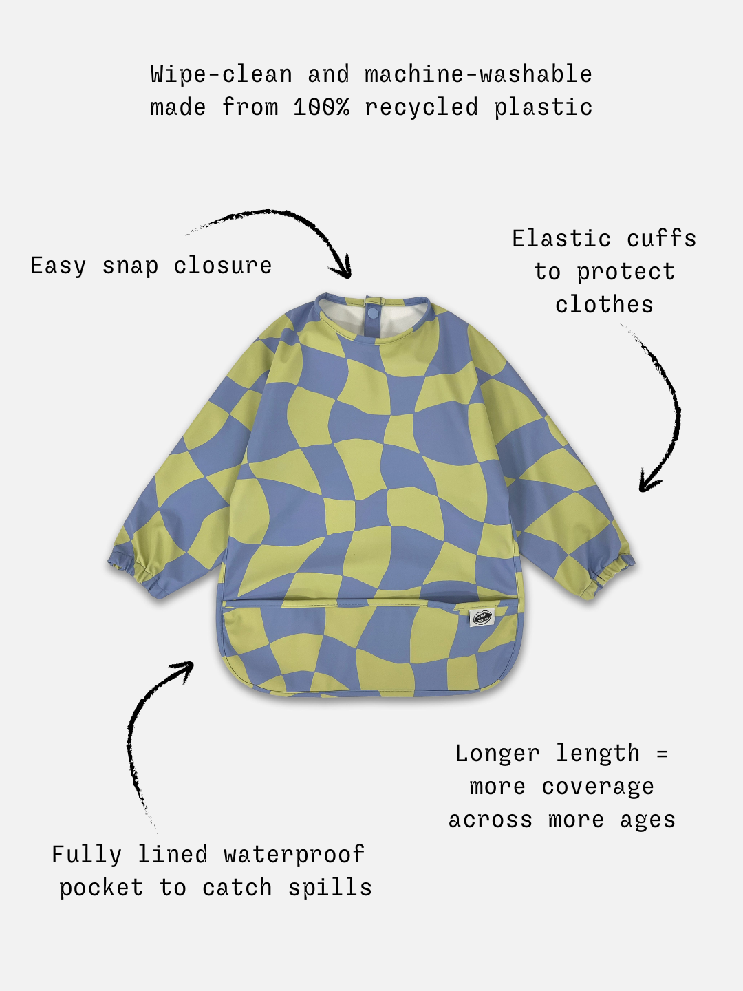 MILK TEETH  Green Checkers Smock Bib