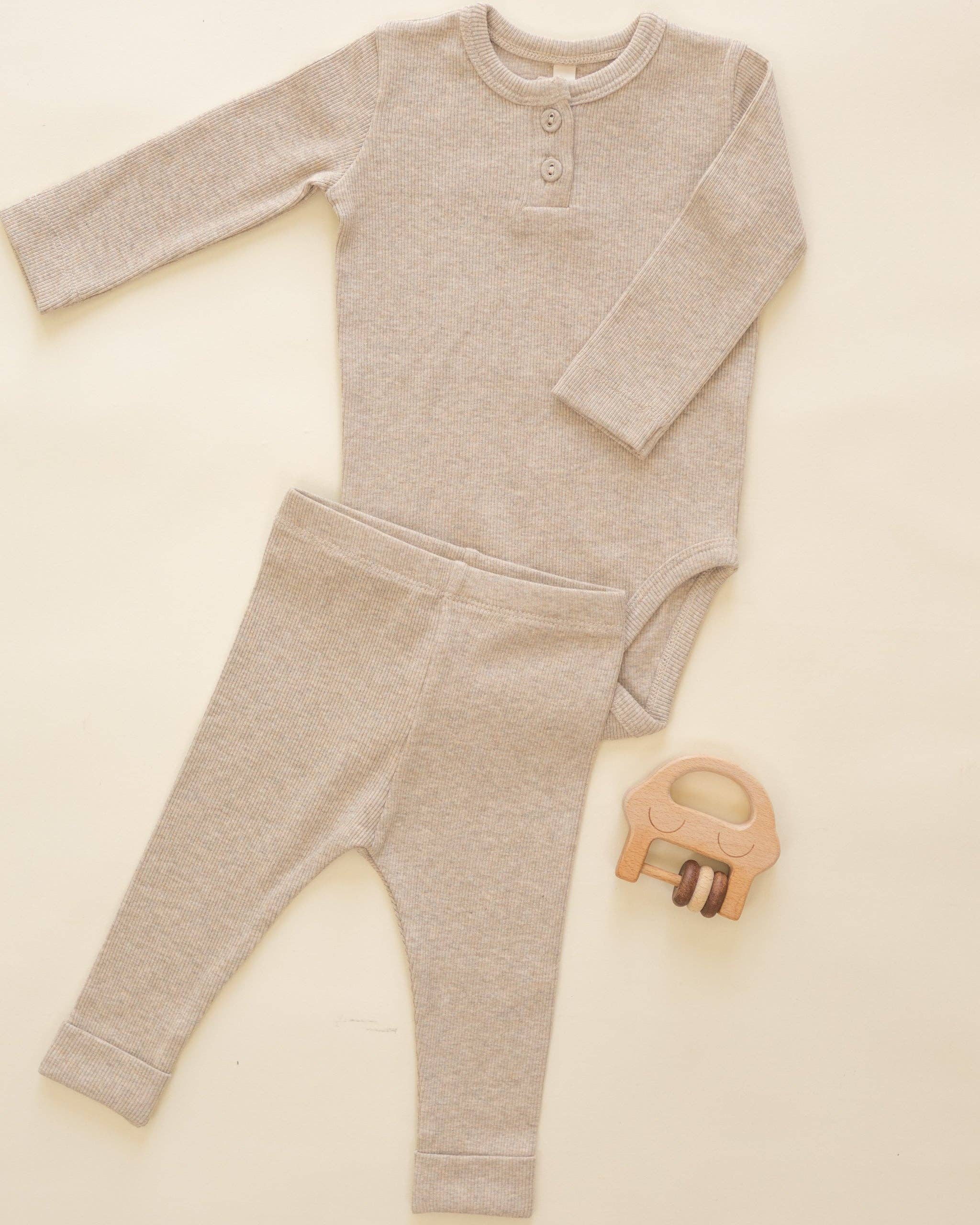 QUINCY MAE Taupe Ribbed Long Sleeve Set