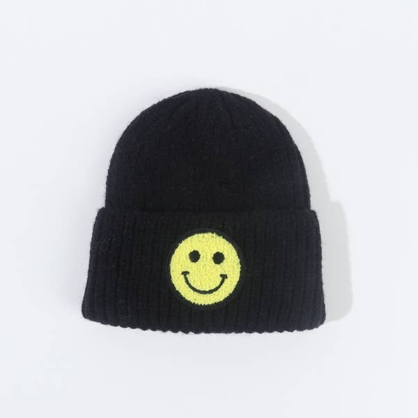 Happy Face  Kids Beanie - Black