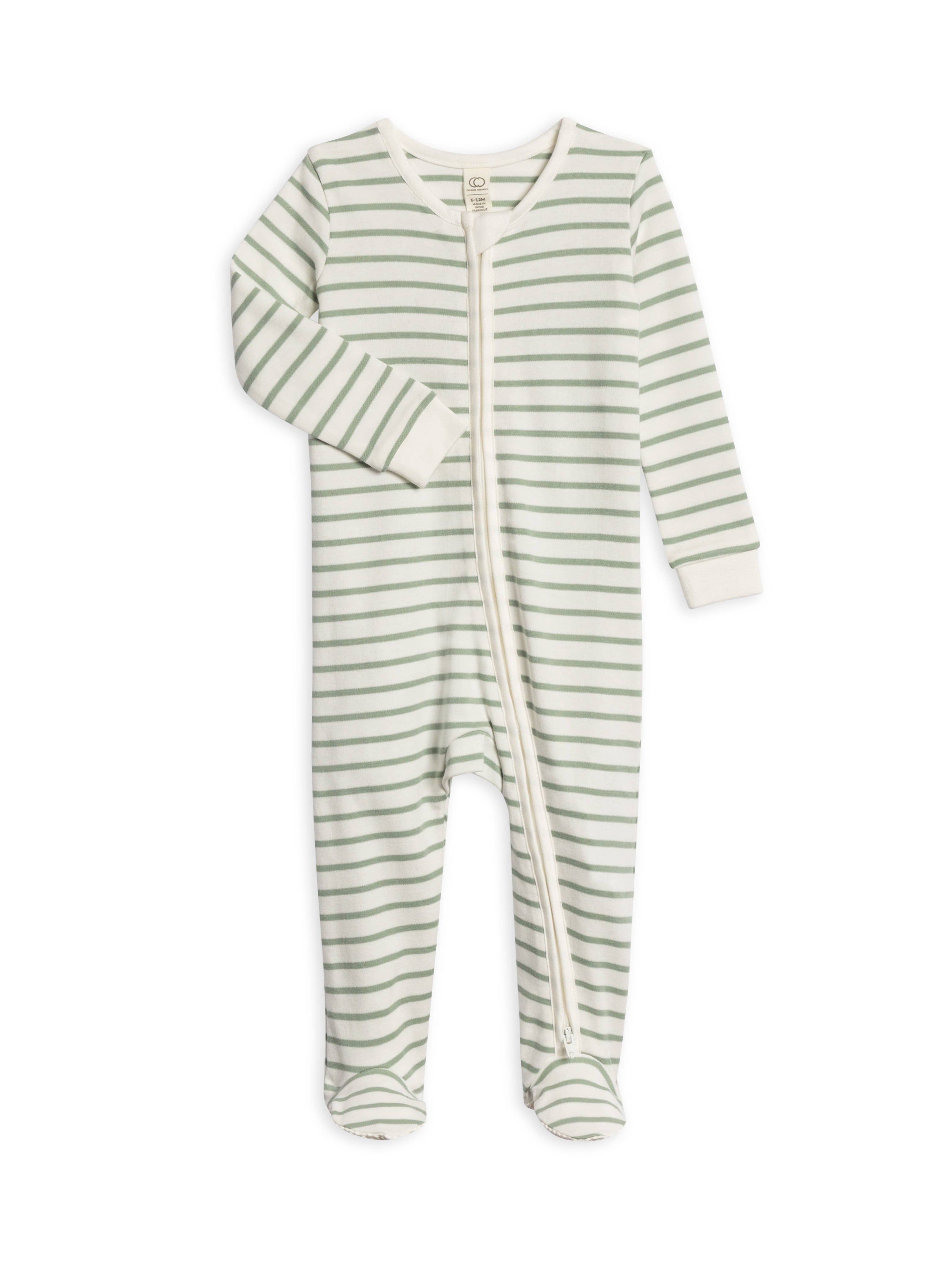 COLORED ORGANICS Peyton Footed Sleeper in Jade Stripe