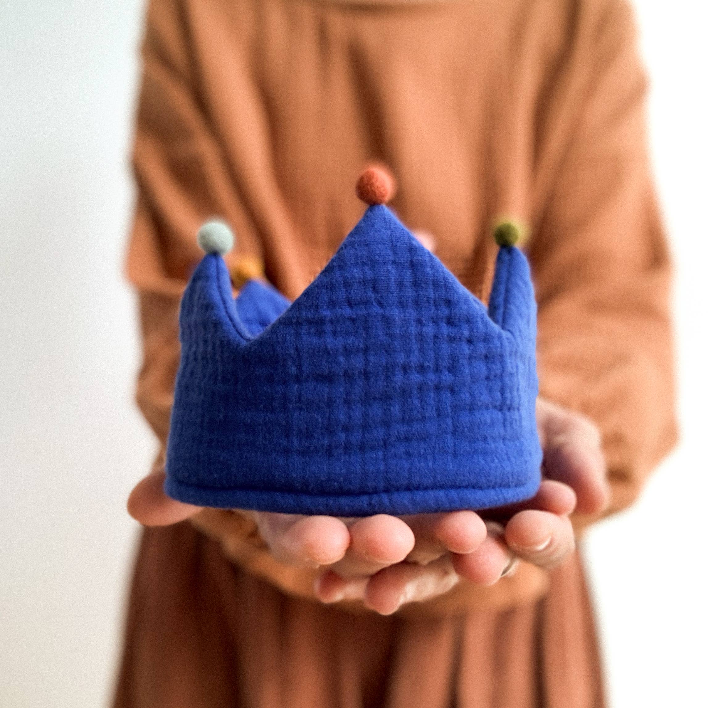 MONOCROM Muslin Cobalt Birthday Crown with pom-poms
