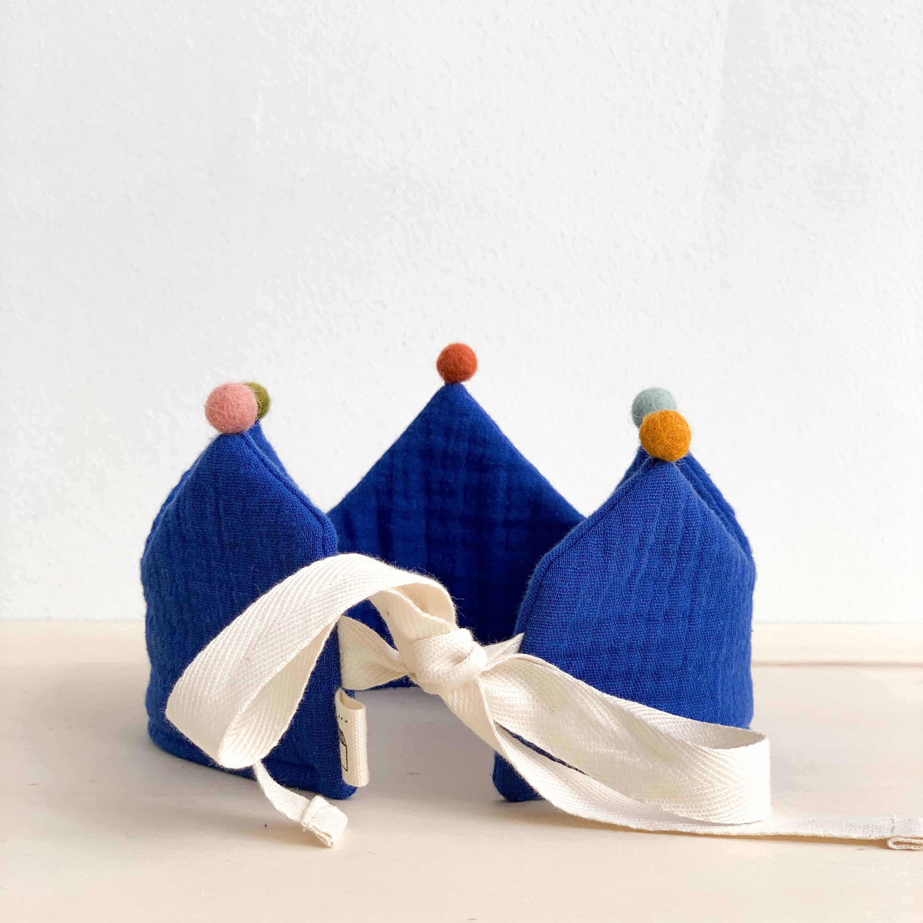 MONOCROM Muslin Cobalt Birthday Crown with pom-poms