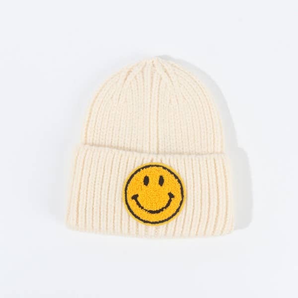 Happy Face  Kids Beanie - Cream