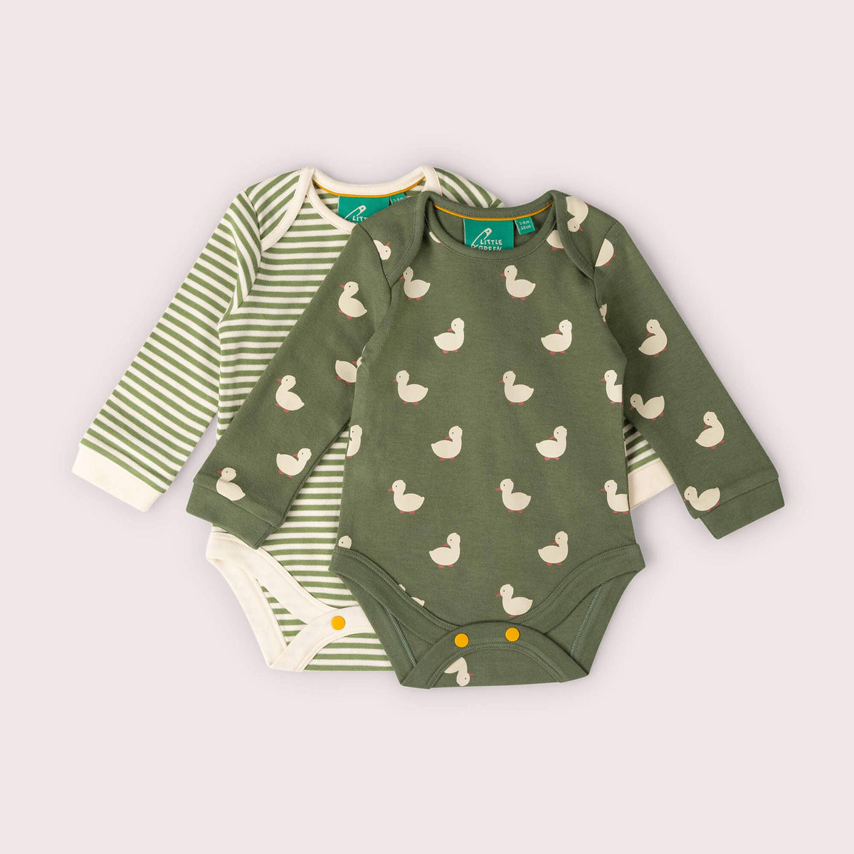 LITTLE GREEN RADICALS Olive Ducks Bodysuit (2 Pack)