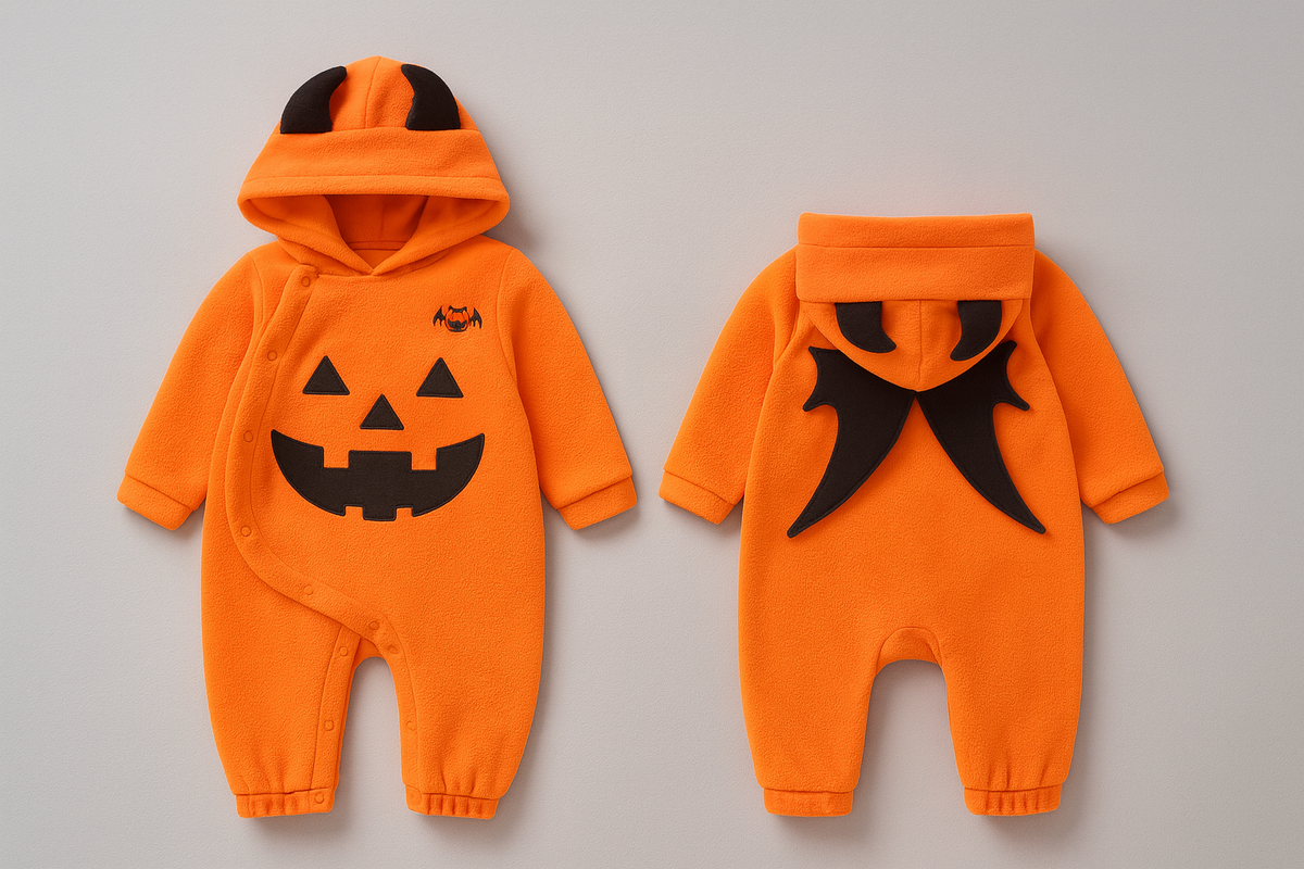 Orange Pumpkin Fleece Hooded Baby Costume Jumpsuit