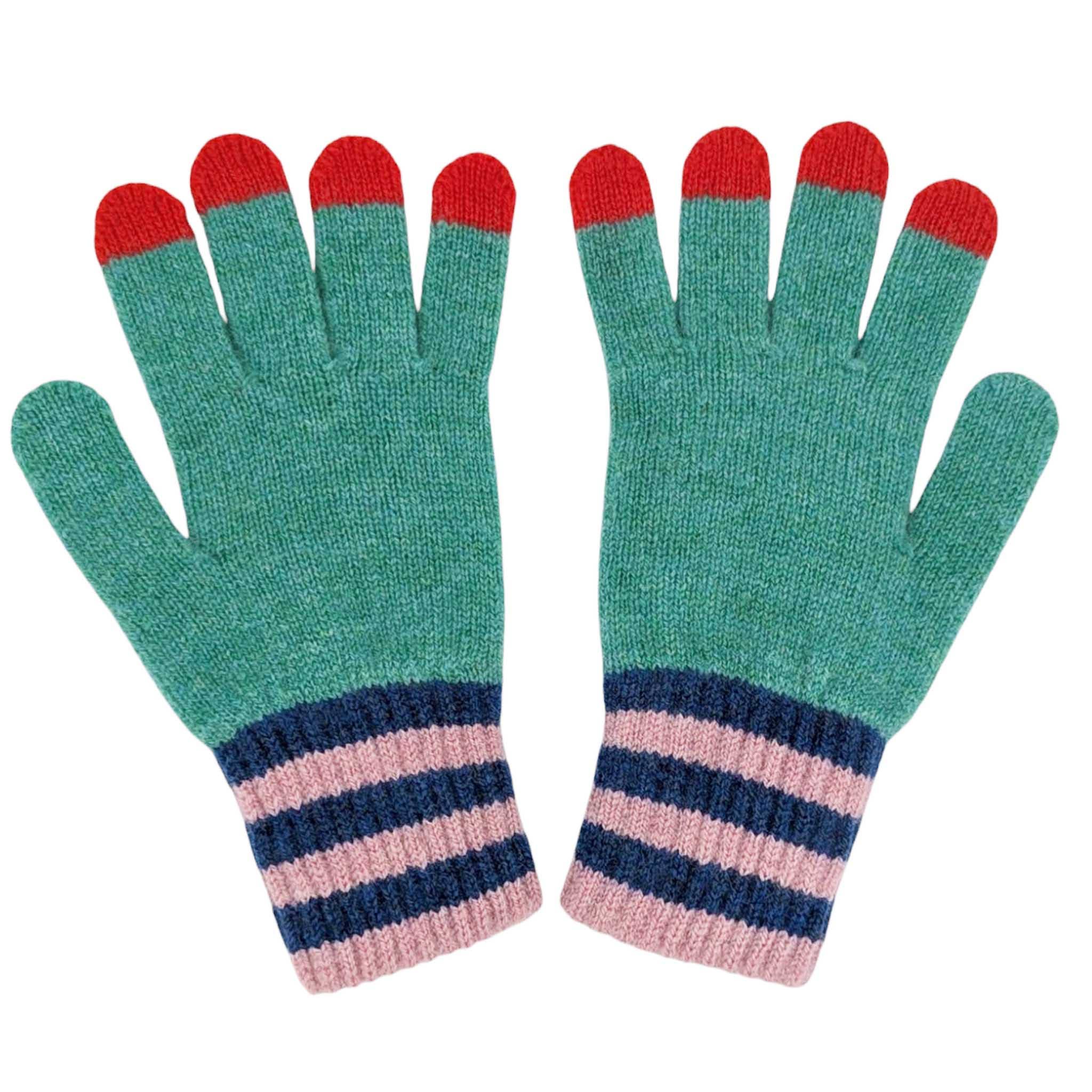 Kids' Lambswool Gloves - Teal & Poppy