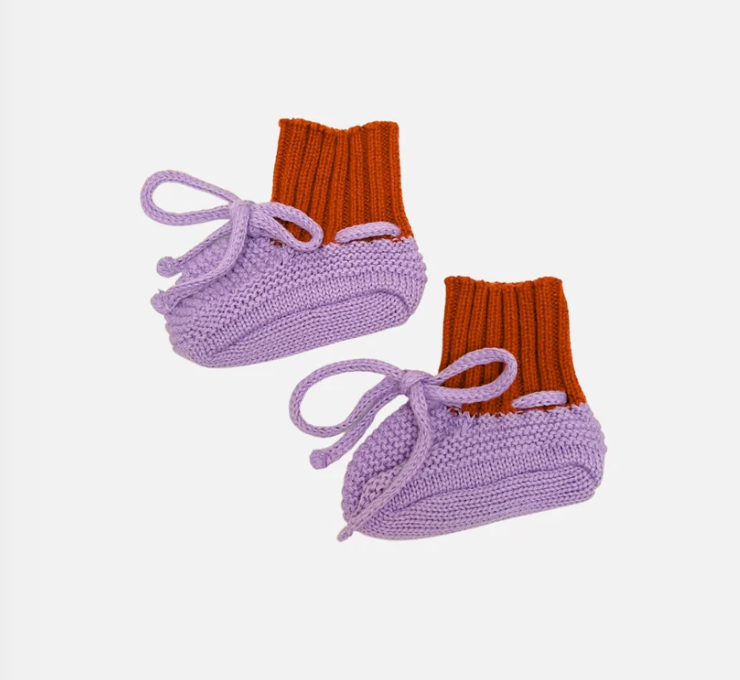 MILK TEETH Cotton Knit Booties - Lilac & Rust