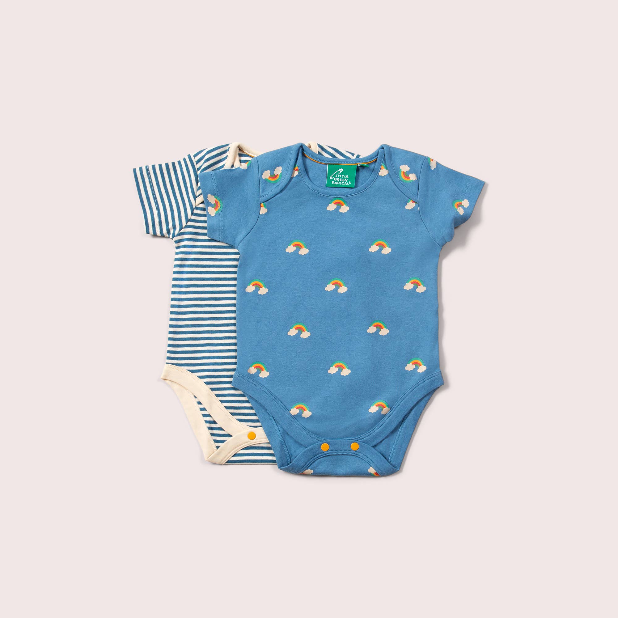 LITTLE GREEN RADICALS Blue Rainbows Organic Baby Bodysuit Set (2 Pack)