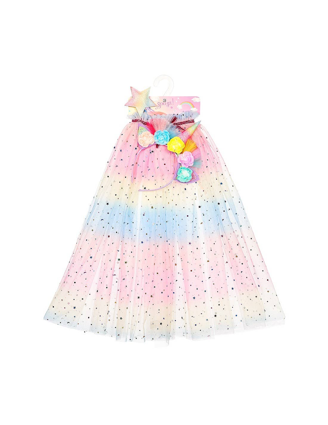 Unicorn Costume Cape Set w/ headband & wand (sz 5-7 yrs)