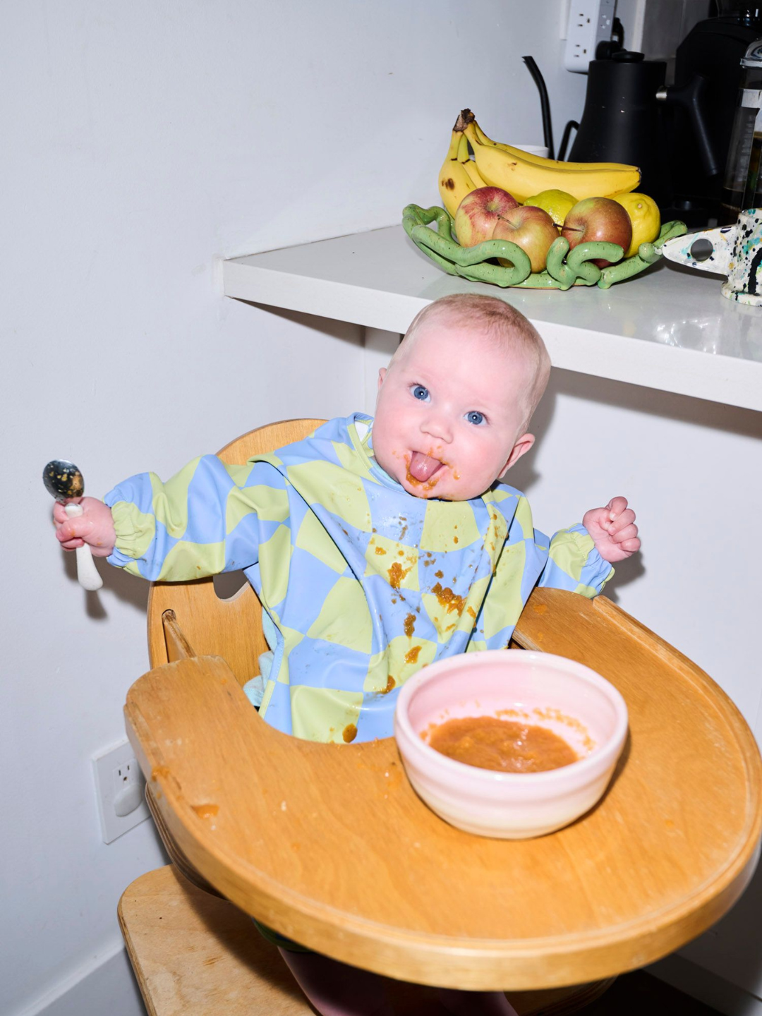 MILK TEETH Smock Bib in Green Checkers