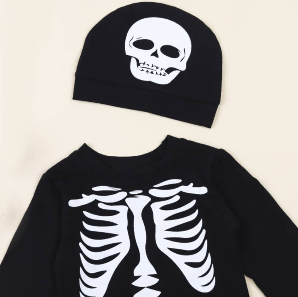 Black White Skeleton Cotton Halloween Baby Romper & Hat