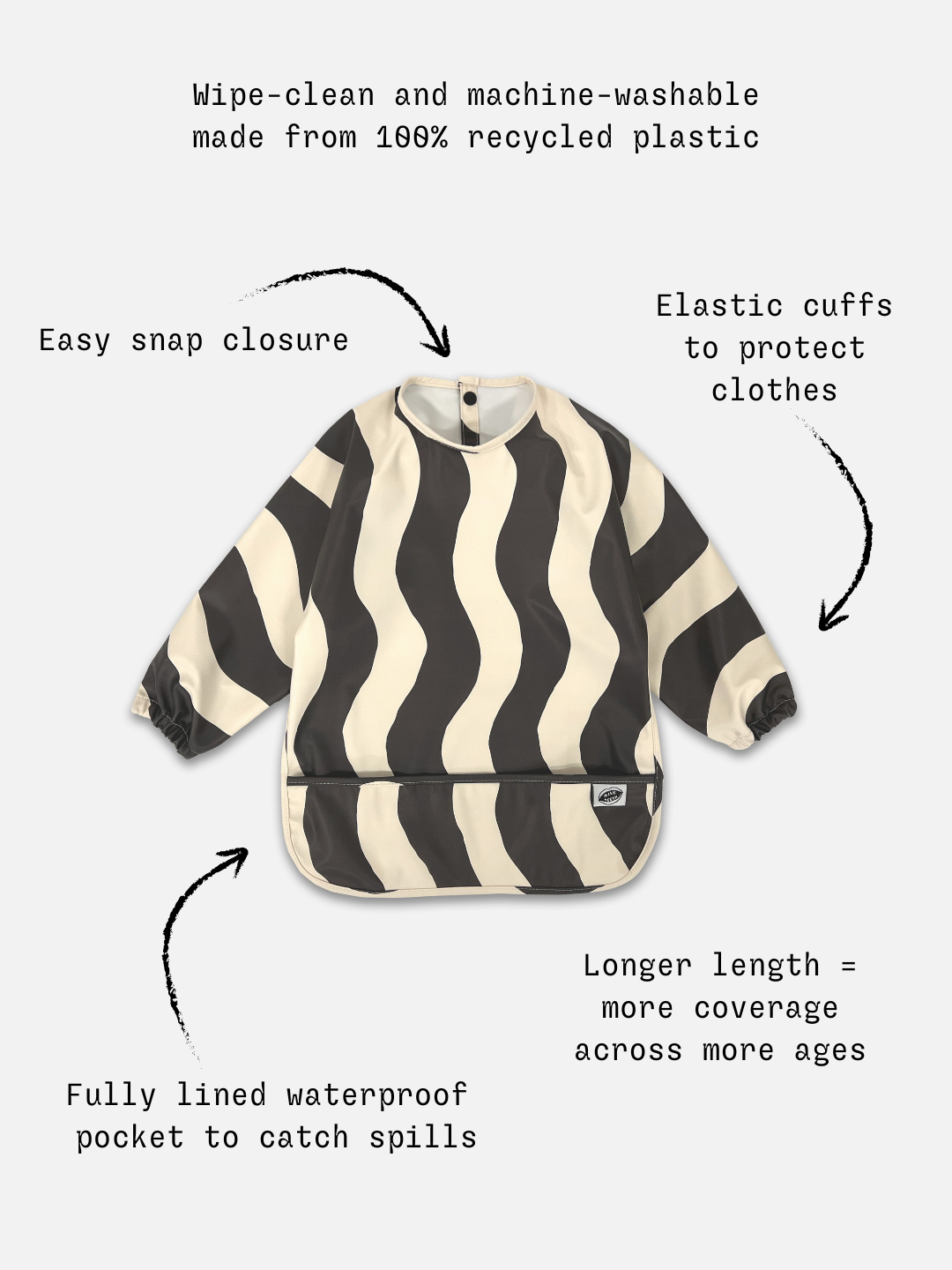 MILK TEETH Smock Bib Black Waves