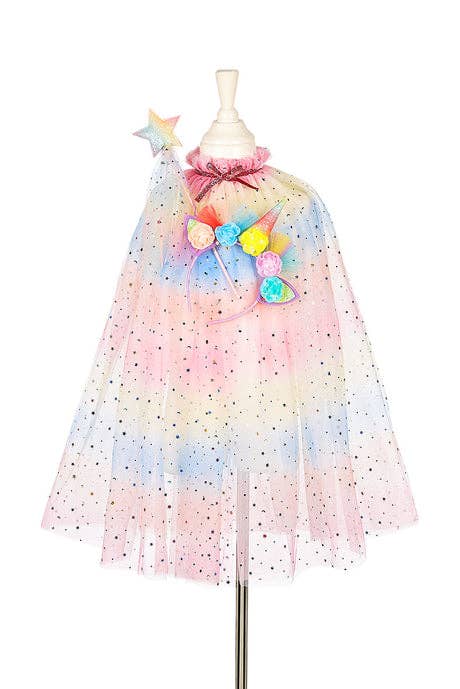 Unicorn Costume Cape Set w/ headband & wand (sz 5-7 yrs)