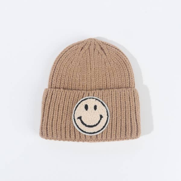 Happy Face  Kids Beanie - Sand