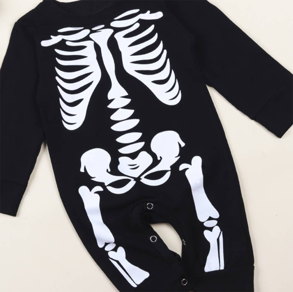 Black White Skeleton Cotton Halloween Baby Romper & Hat