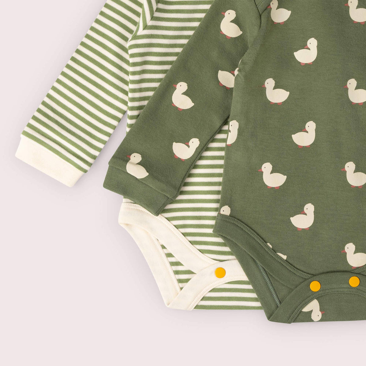 LITTLE GREEN RADICALS Olive Ducks Bodysuit (2 Pack)