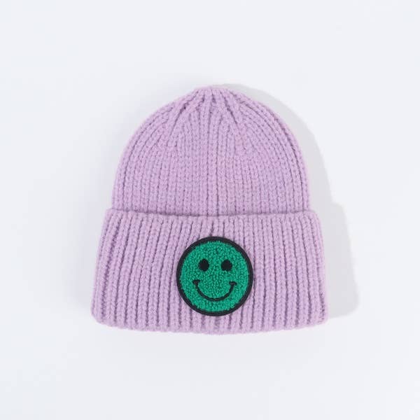 Happy Face  Kids Beanie - Violet