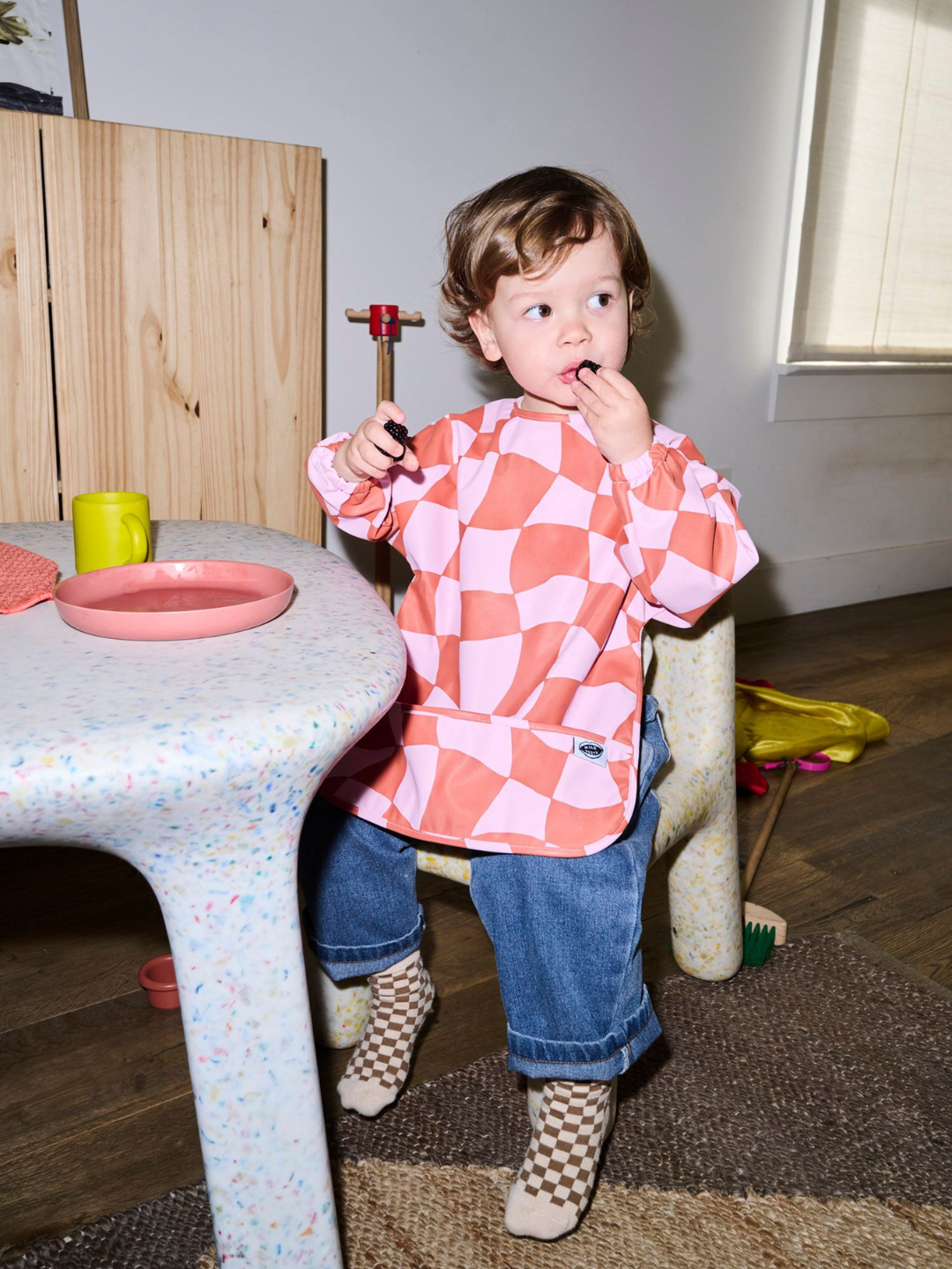 MILK TEETH - Pink Checkers Smock Bib