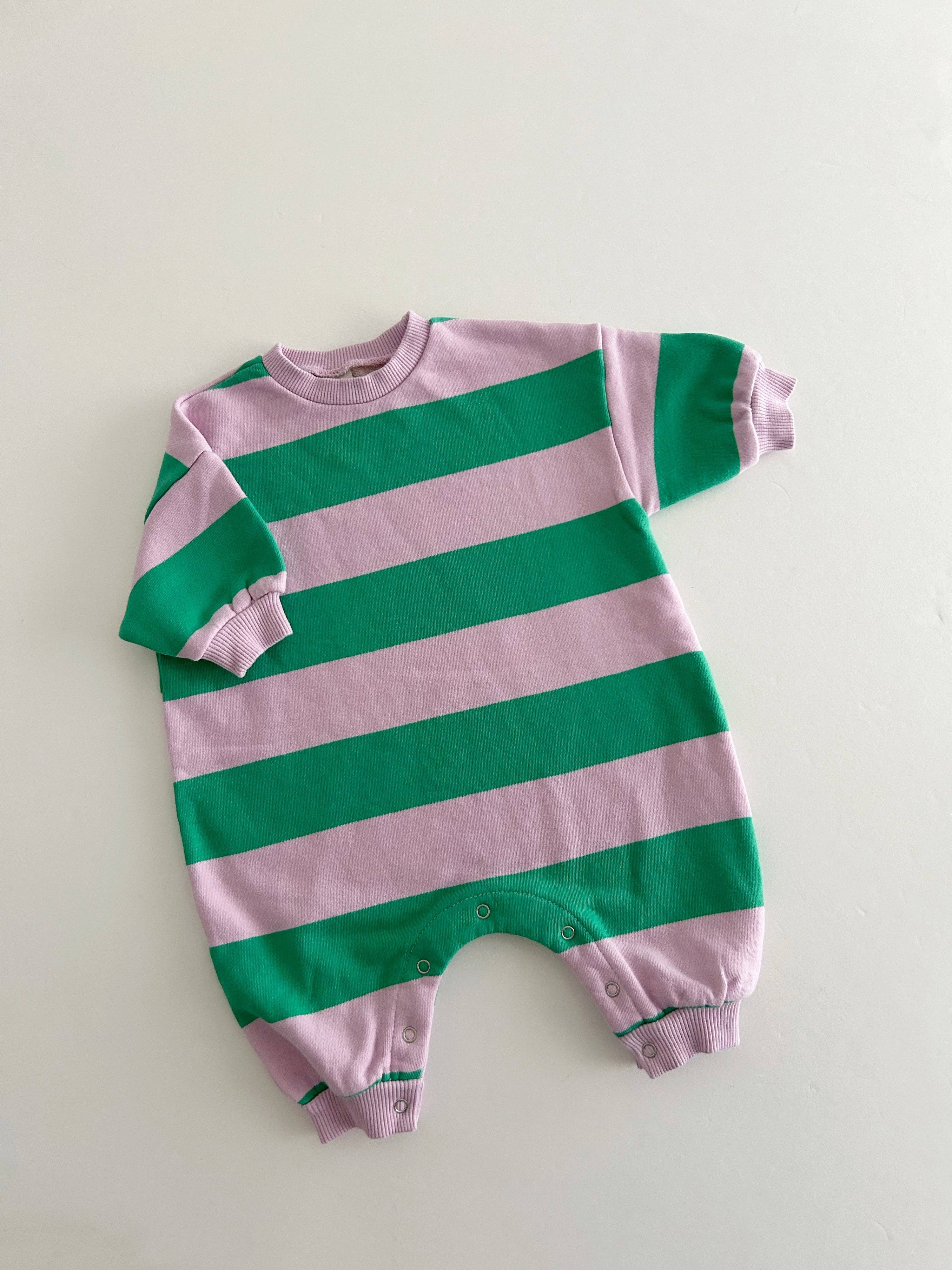 AT NOON French Terry Stripe Jumpsuit - Pink & Green