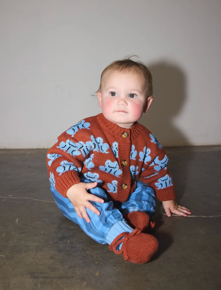 MILK TEETH Cotton Knit Booties - Rust & Blue