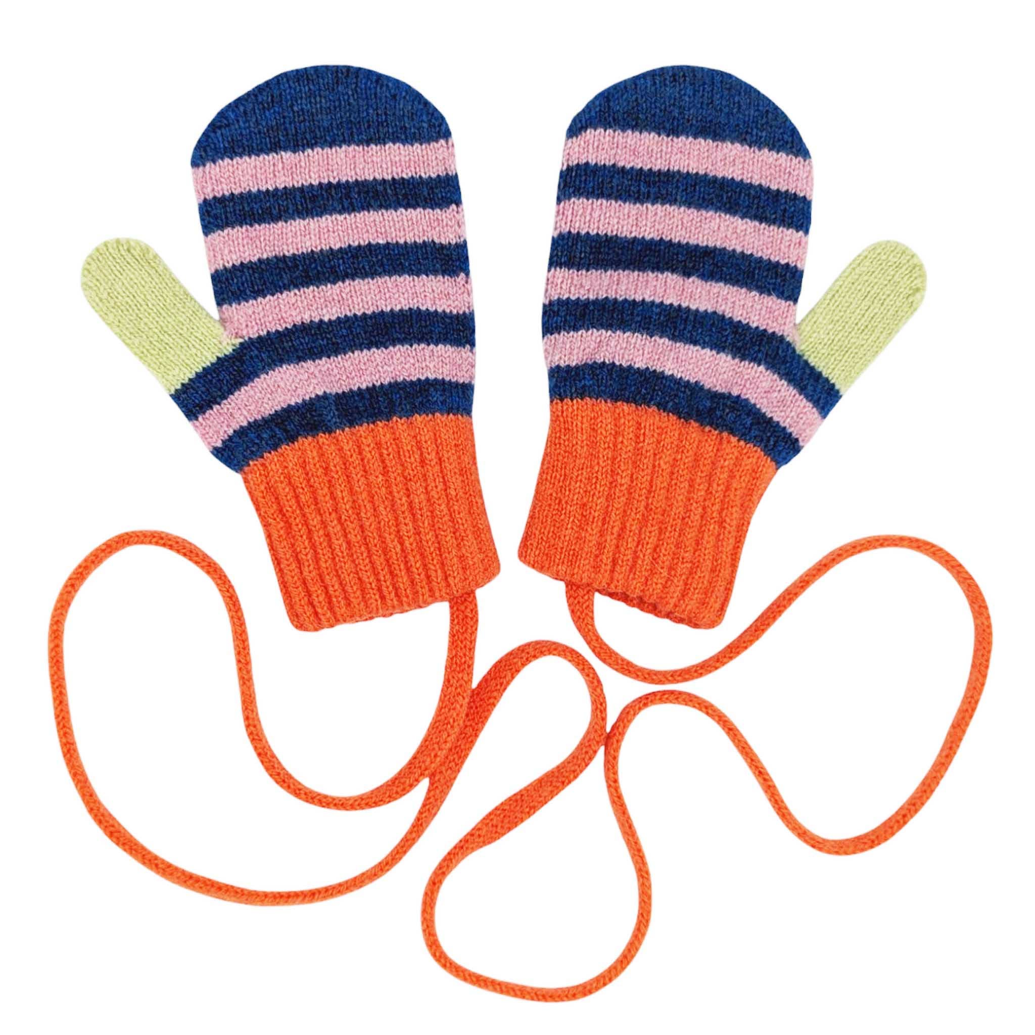 Toddler Lambswool Mittens - Blue Stripe