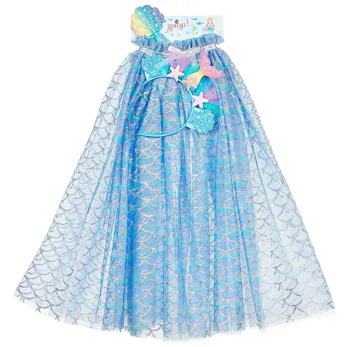 Marlya Mermaid Costume Cape Set (cape,tiara,wand sz 5-7 yrs)