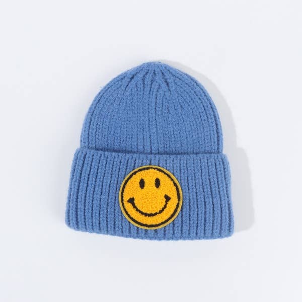Happy Face  Kids Beanie - Blue