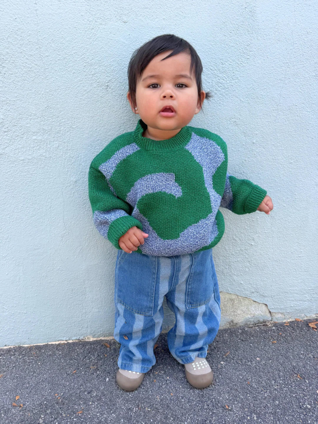 MILK TEETH Swirl Sweater in Green & Blue