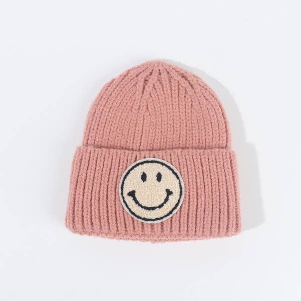 Happy Face  Kids Beanie - Blush