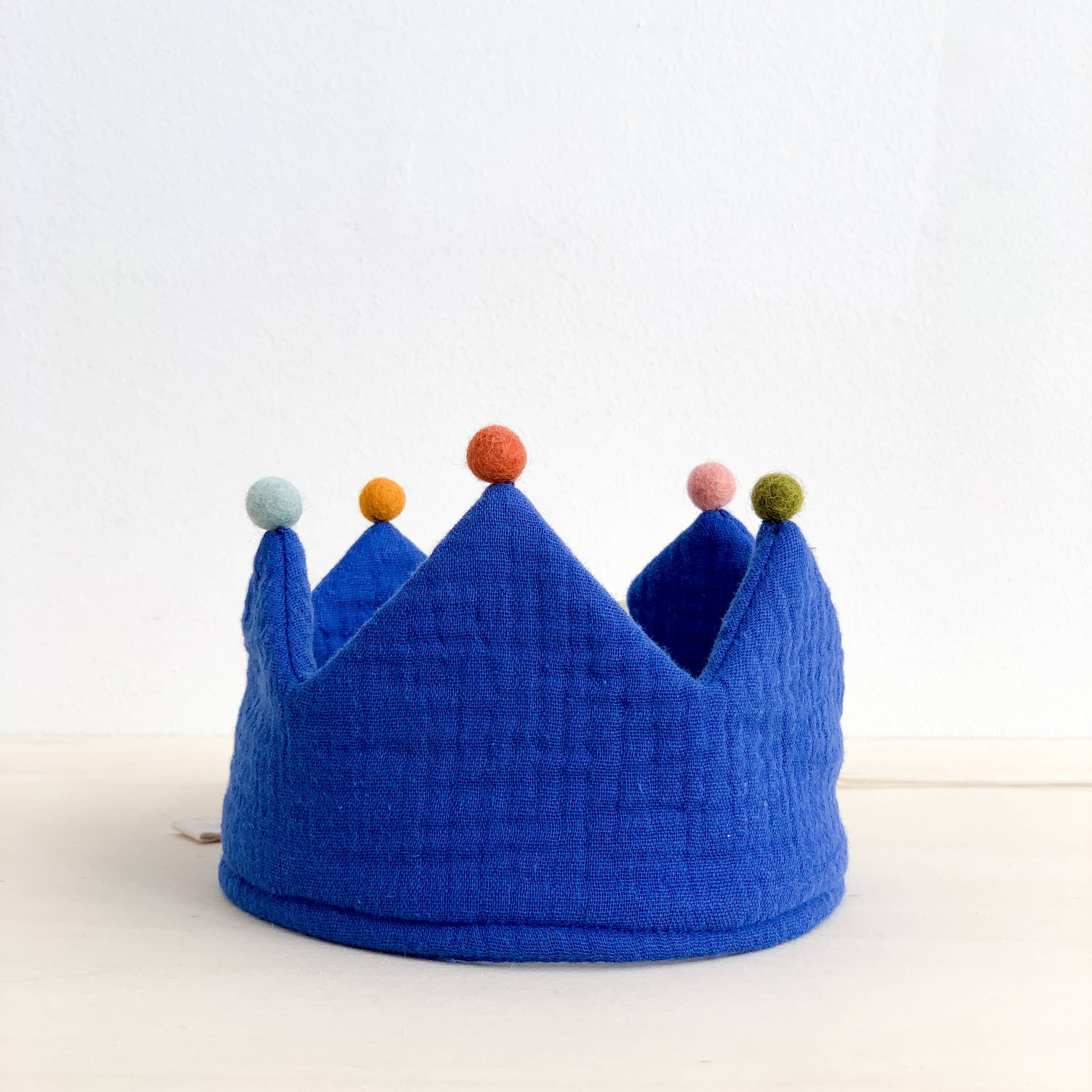 MONOCROM Muslin Cobalt Birthday Crown with pom-poms