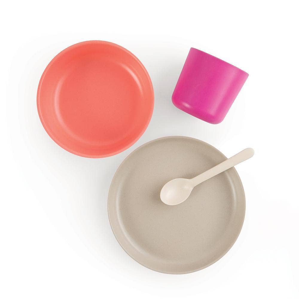EKOBO - Bamboo Kids Meal Set - Coral, Fuchsia, Stone