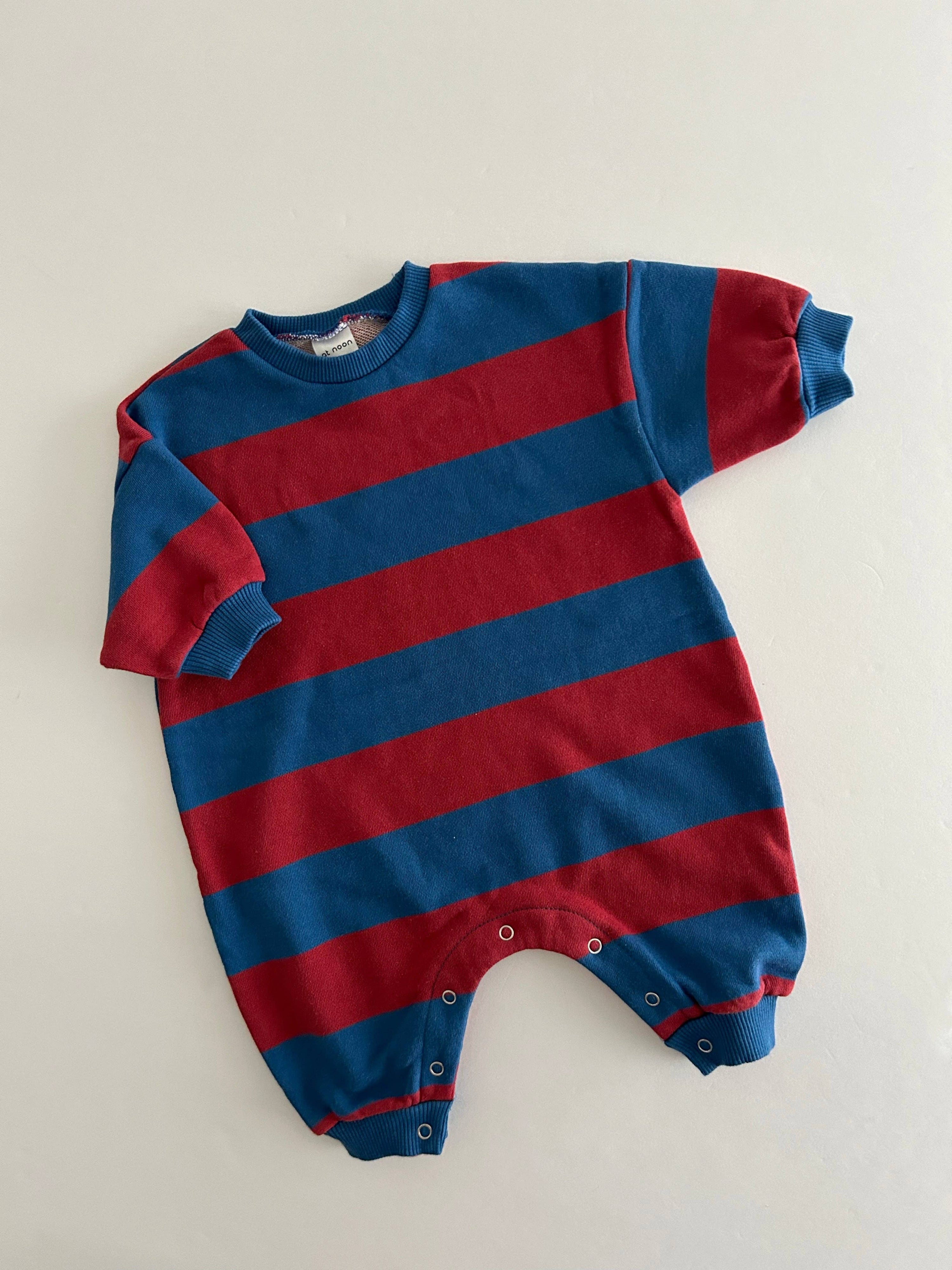 AT NOON French Terry Stripe Jumpsuit - Blue & Brick